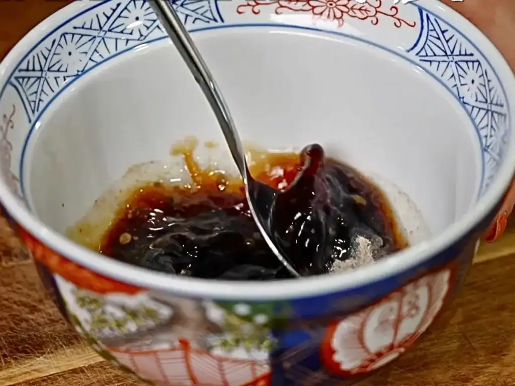 Mixing the sauce for BBQ Pork Lo Mein