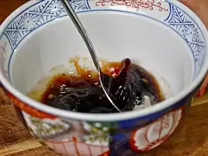 Mixing the sauce for BBQ Pork Lo Mein