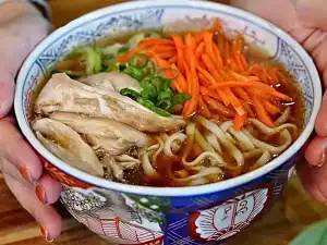 A bowl of Braised chicken Noodle Soup