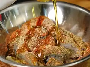 Mixing seasoning to marinate shrimp for Shrimp Alfredo Pasta