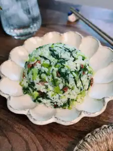 Shanghaniese Cai Fan or Vegetable Rice Served on a plate