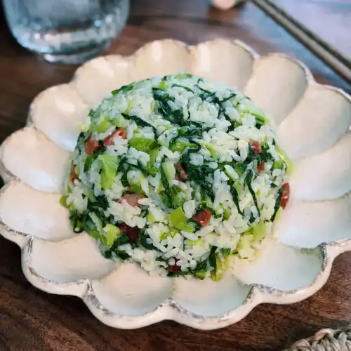 Shanghaniese Cai Fan or Vegetable Rice Served on a plate