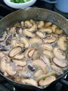 Making Miso Mushroom Broth for Miso Salmon Brothy Rice