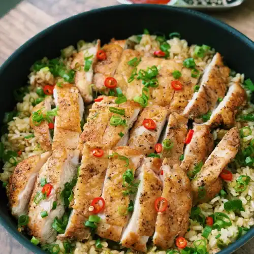 Thai inspired Crispy Chicken with Scallion Ginger Rice