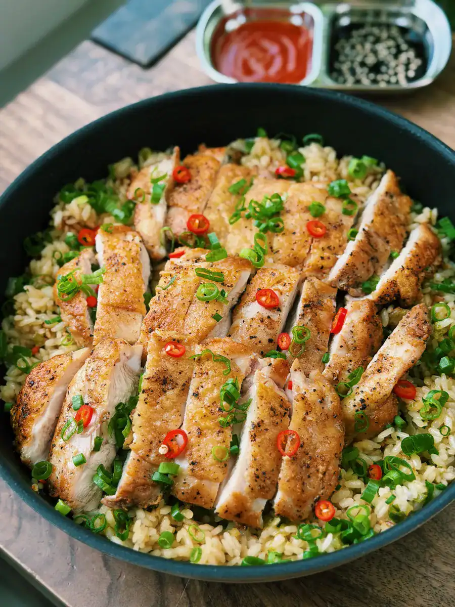 Thai inspired Crispy Chicken with Scallion Ginger Rice