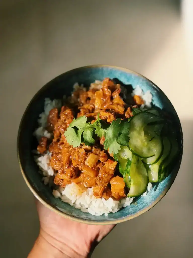 Taiwanese Braised Pork Rice Served in Family Style Taiwanese Dinner Party