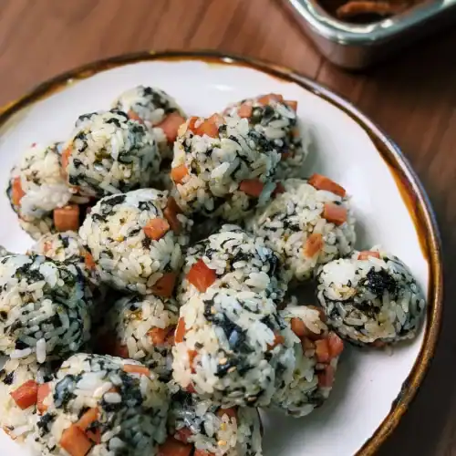 Mini Spam Rice Balls as finger food for NFL Draft Day Party