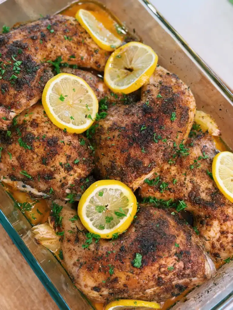Freshly Roasted Oven Chicken Legs still in the pan