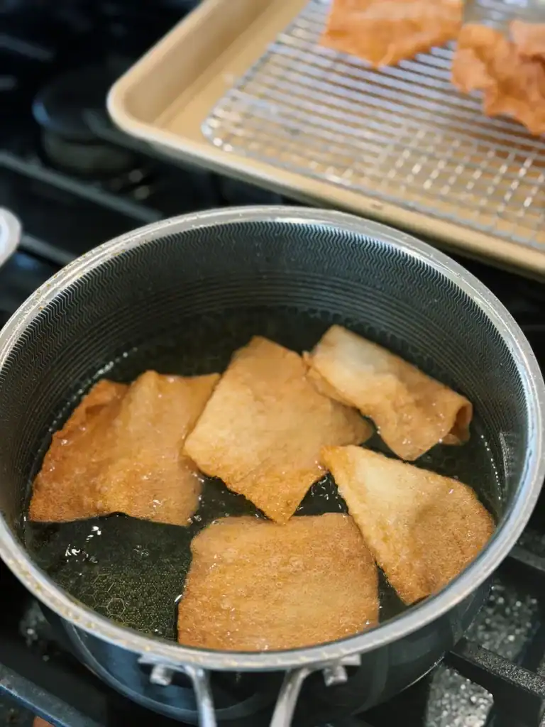 Deep Frying Wonton Skin for Salmon Poke Wonton Chips Nachos