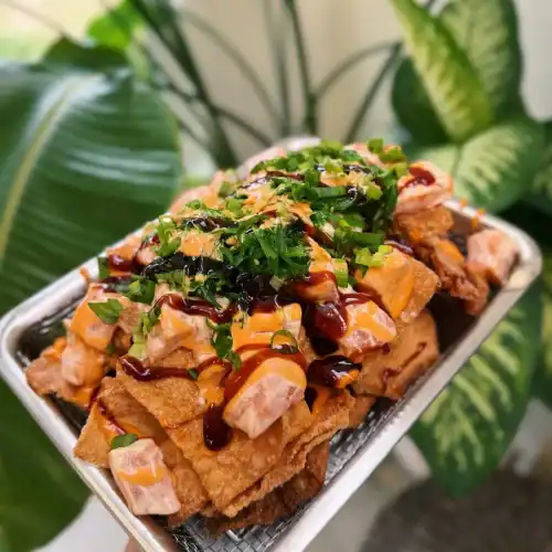 Salmon Poke Wonton Nachos for NFL Draft Day Party
