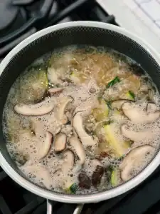 Simmering Vegetables for High Protein Vegetarian Miso Soup